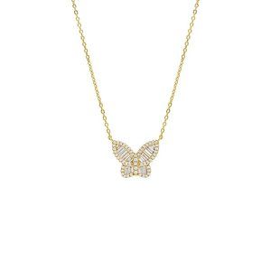 Large Pavé X Baguette Butterfly Necklace